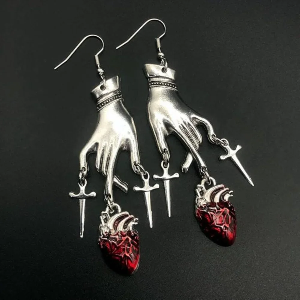 Gothic anatomical heart earrings